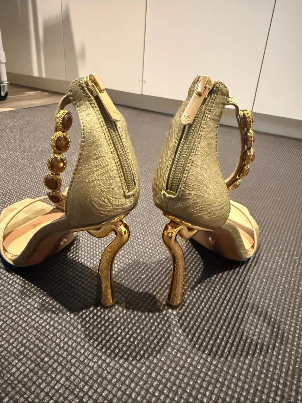 Sam Edelman Lyra Light Olive Jeweled Ankle Strap Heels Size 8